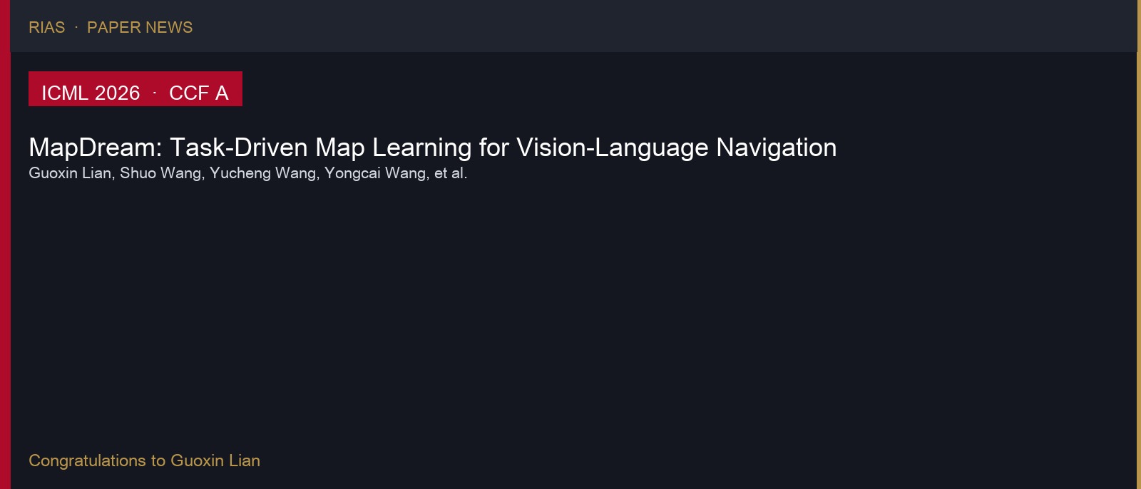 ICML 2026 accepted paper MapDream